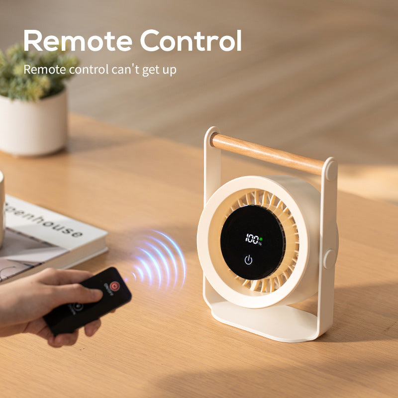 Unisex nano portable battery table fan with digital LED display and wood handle Kalsten