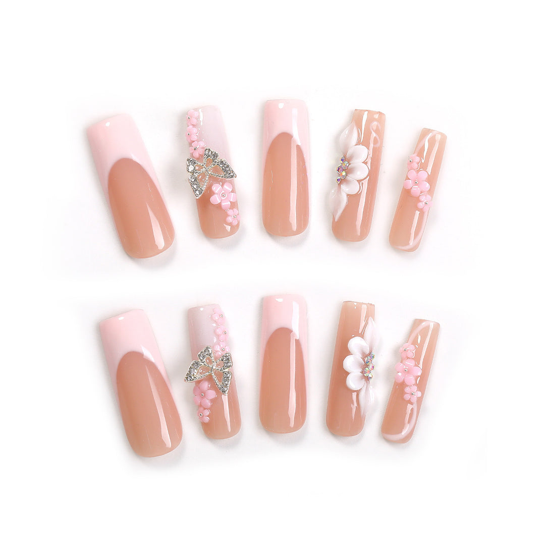 Artificial nail set with floral and extravagant 3D decorations Kalsten
