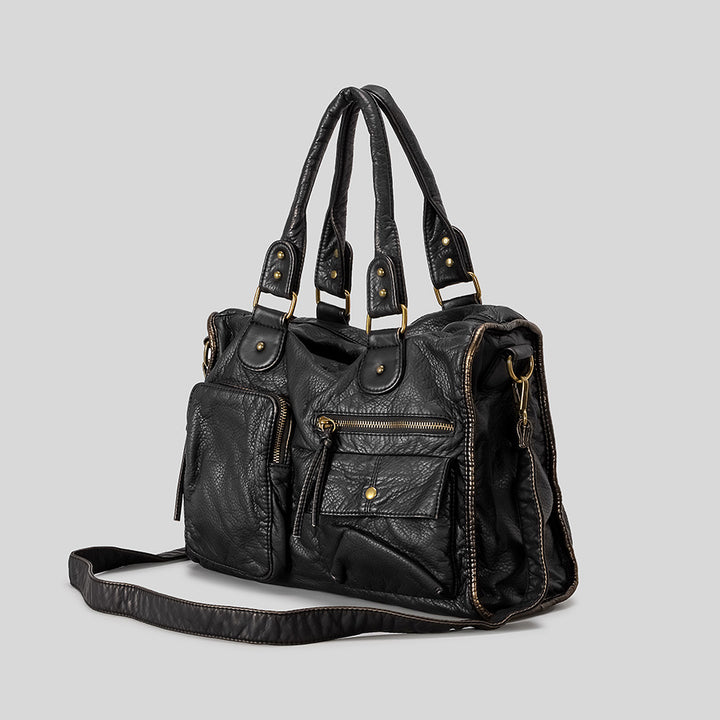 Multi-Pocket Functional Leather Handbag