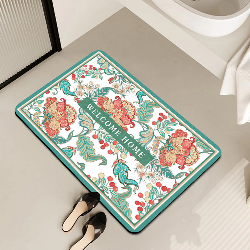 Vintage Floral Pattern Bath Mat Kalsten