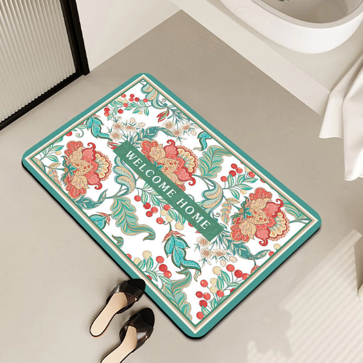 Vintage Floral Pattern Bath Mat Kalsten