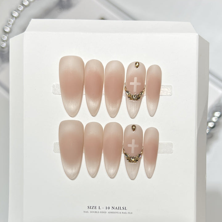 Artistic Press-On Nail Set with Elegant Floral Design Kalsten
