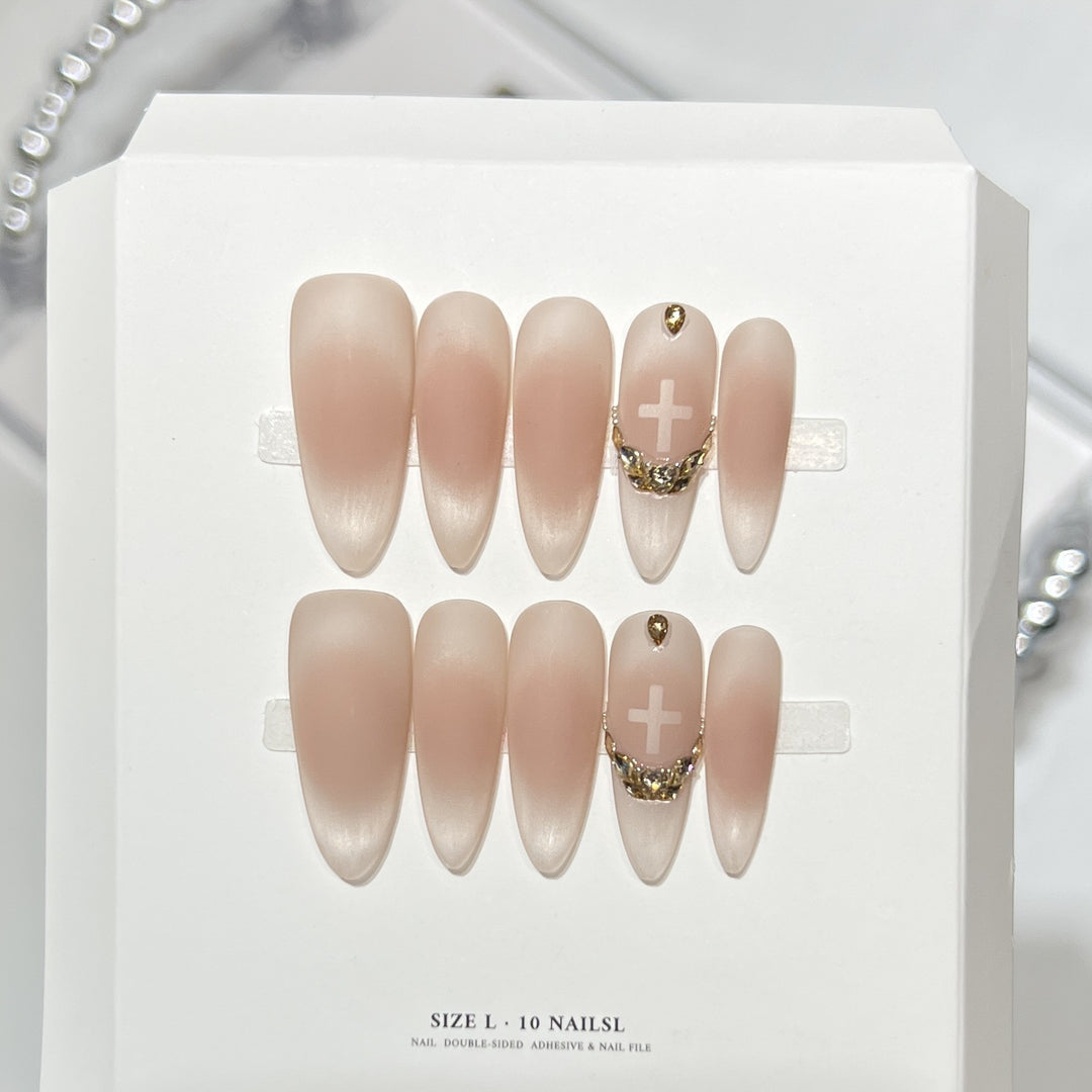 Premium Press-On Nail Art Set with Elegant Heart & Leaf Design Kalsten