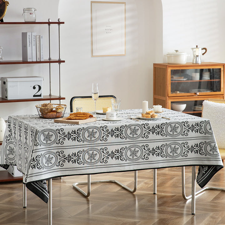 Reversible jacquard tablecloth with floral medallion reliefs Kalsten