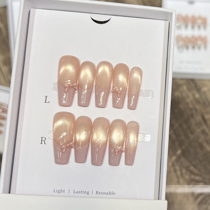 Reusable Press-On Nail Set with Elegant Bow Accents Kalsten
