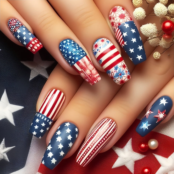 Creative Nail Art Artificial Nails in Patriotic Design Kalsten