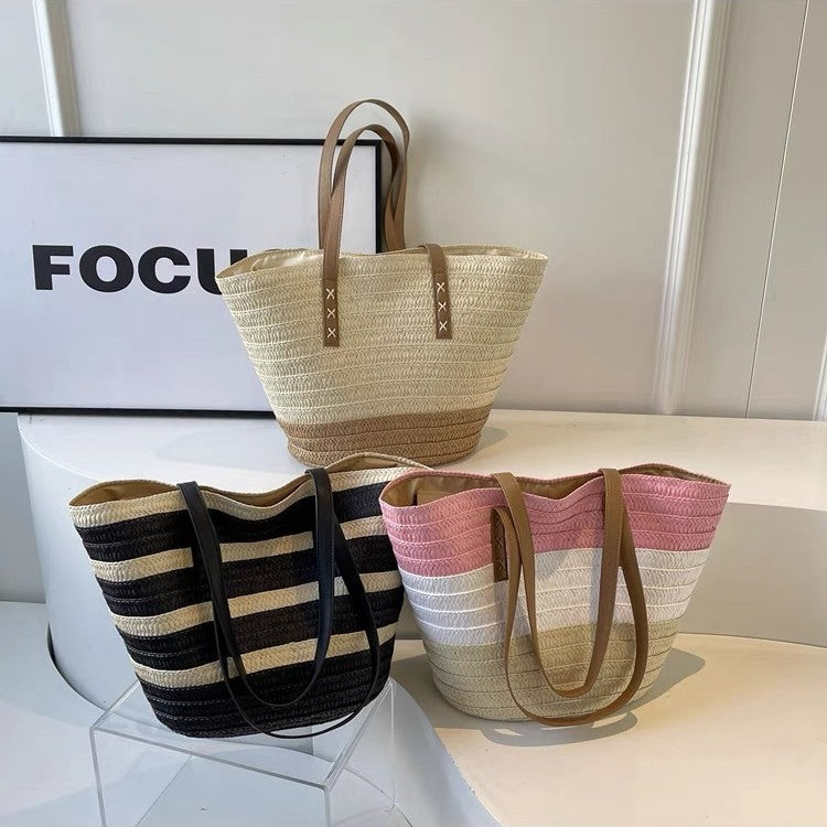 Braided beach bag with sturdy leather handles Kalsten