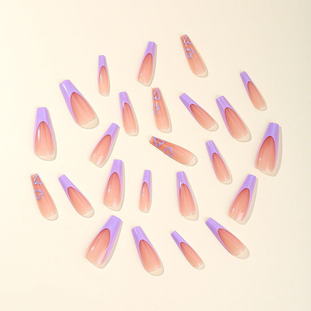 Heart-Embellished Long Acrylic Nail Art Kalsten