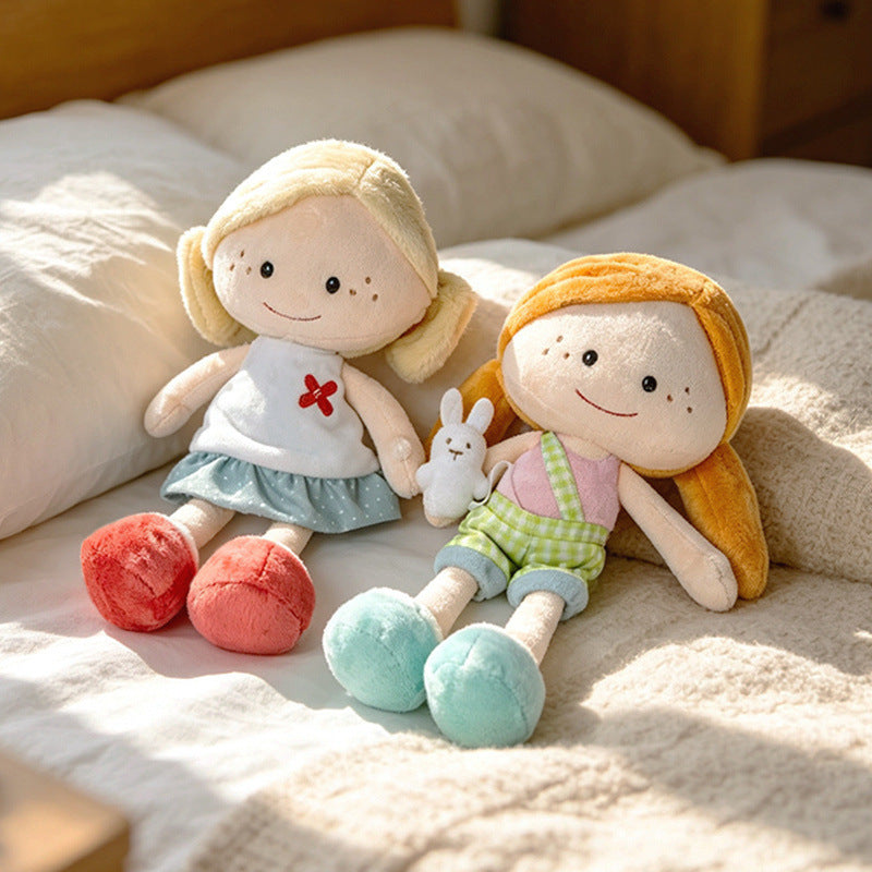 Soft Plush Doll with Embroidered Face, Star-Pattern Dress and Cuddly Pigtails Kalsten