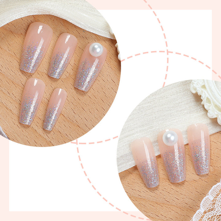 Elegant Press-On Nail Set with Glitter and Pearl Accents Kalsten