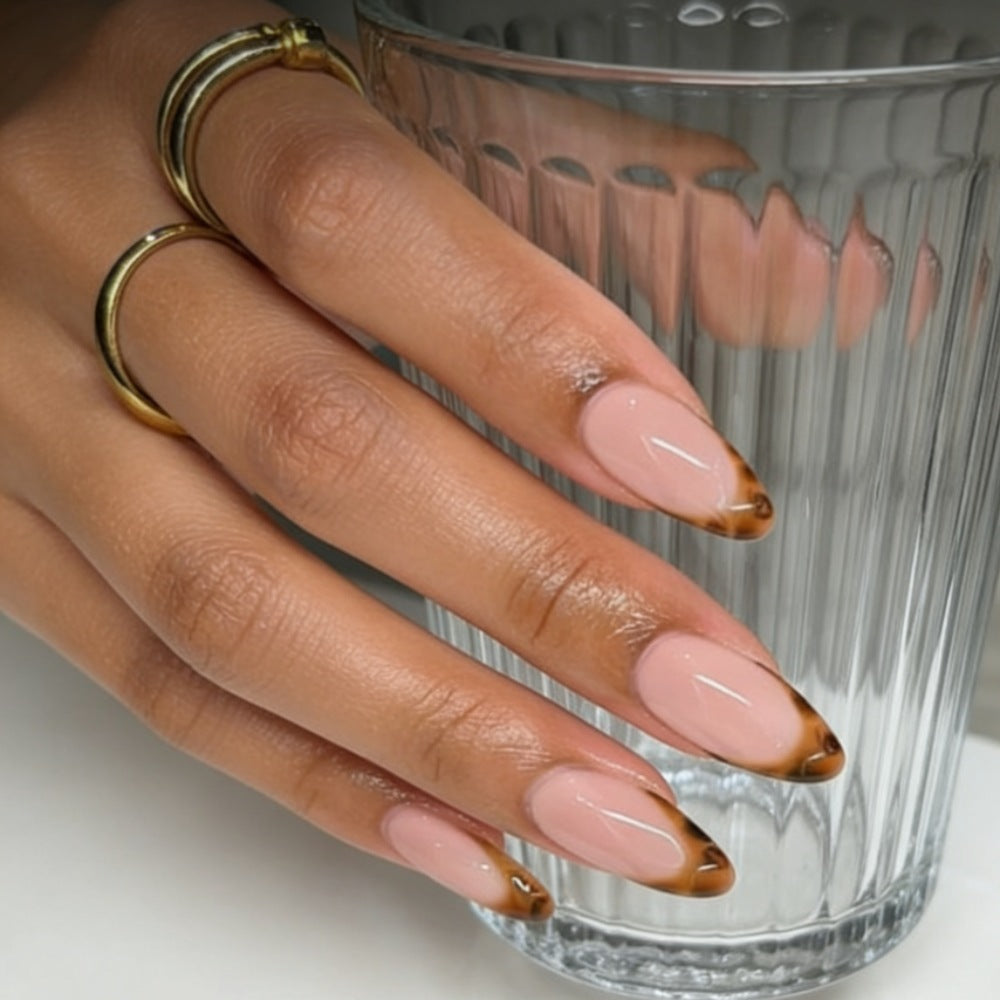 Almond-Shaped Press-On Nails with Elegant Brown Tips Kalsten
