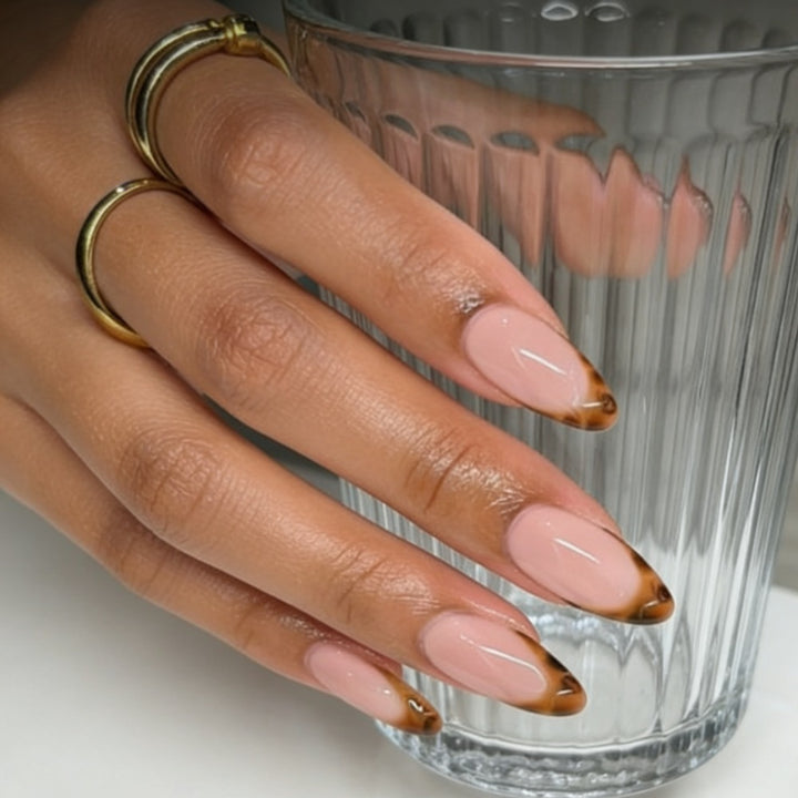 Almond-Shaped Press-On Nails with Elegant Brown Tips Kalsten