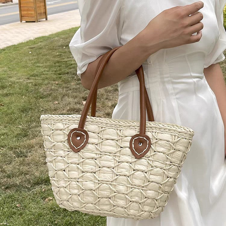 Braided shopping bag with leather handles Kalsten