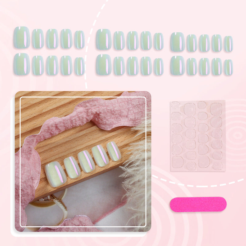 Stylish Press-On Nail Art Set with Iridescent Finish