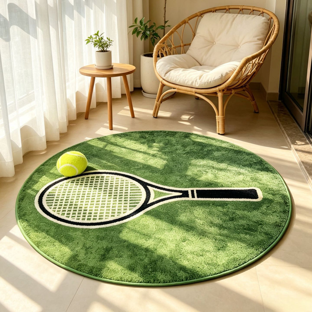 Tennis-Themed Round Area Rug