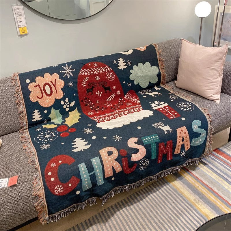Festive Christmas-Themed Tapestry Throw Blanket