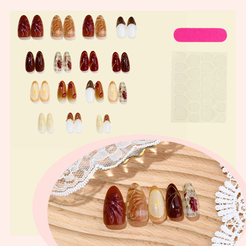 Premium Decorative Press-On Nail Set with Artistic Floral Accents Kalsten