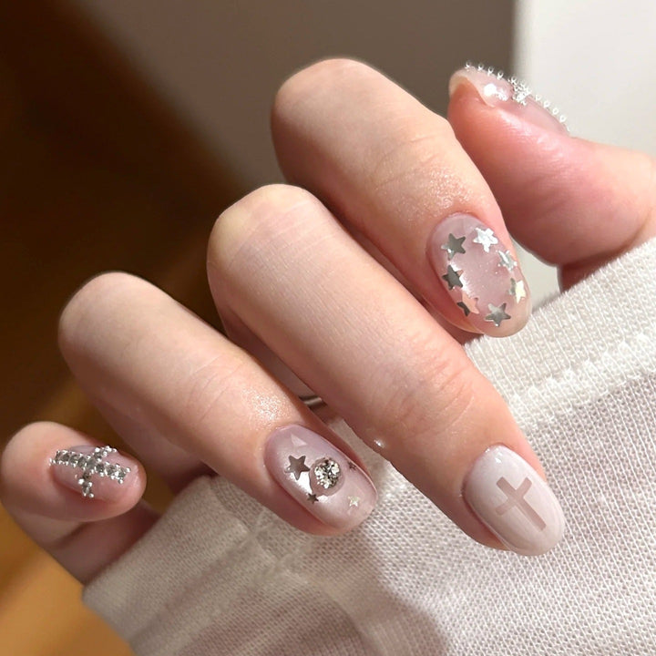 Decorative Press-On Nail Art Set with Star and Cross Designs Kalsten