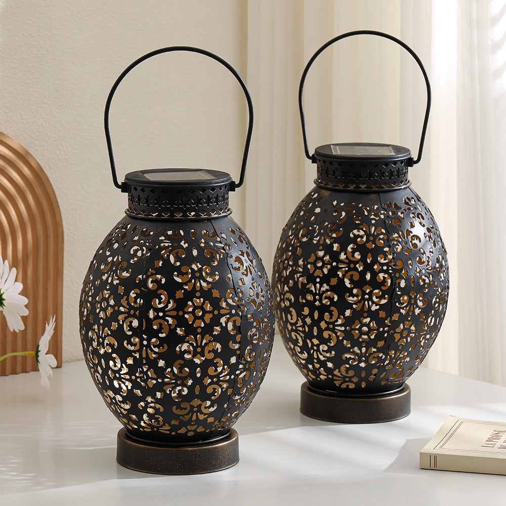 Moroccan-Style Cutwork Metal Candle Lantern with Hanging Handle Kalsten