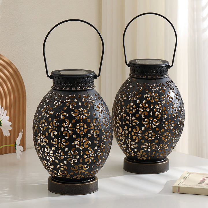 Moroccan-Style Cutwork Metal Candle Lantern with Hanging Handle Kalsten