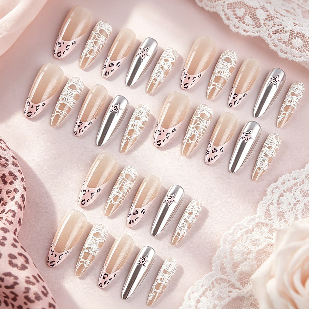 Elegant Lace and Metallic Nail Art Set Kalsten