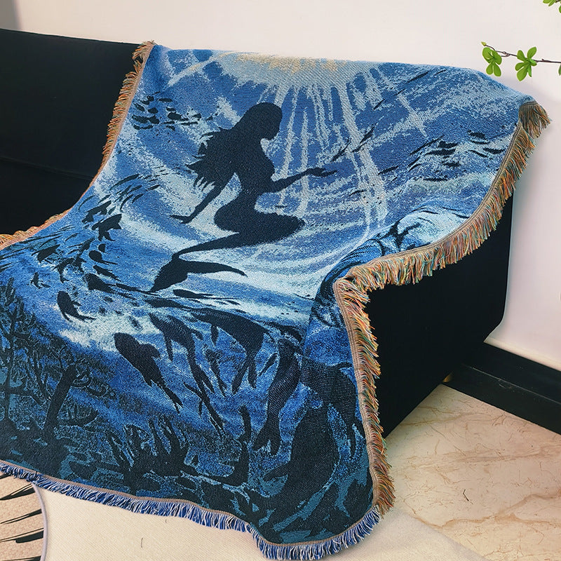 Artistic Mermaid-Themed Throw Blanket