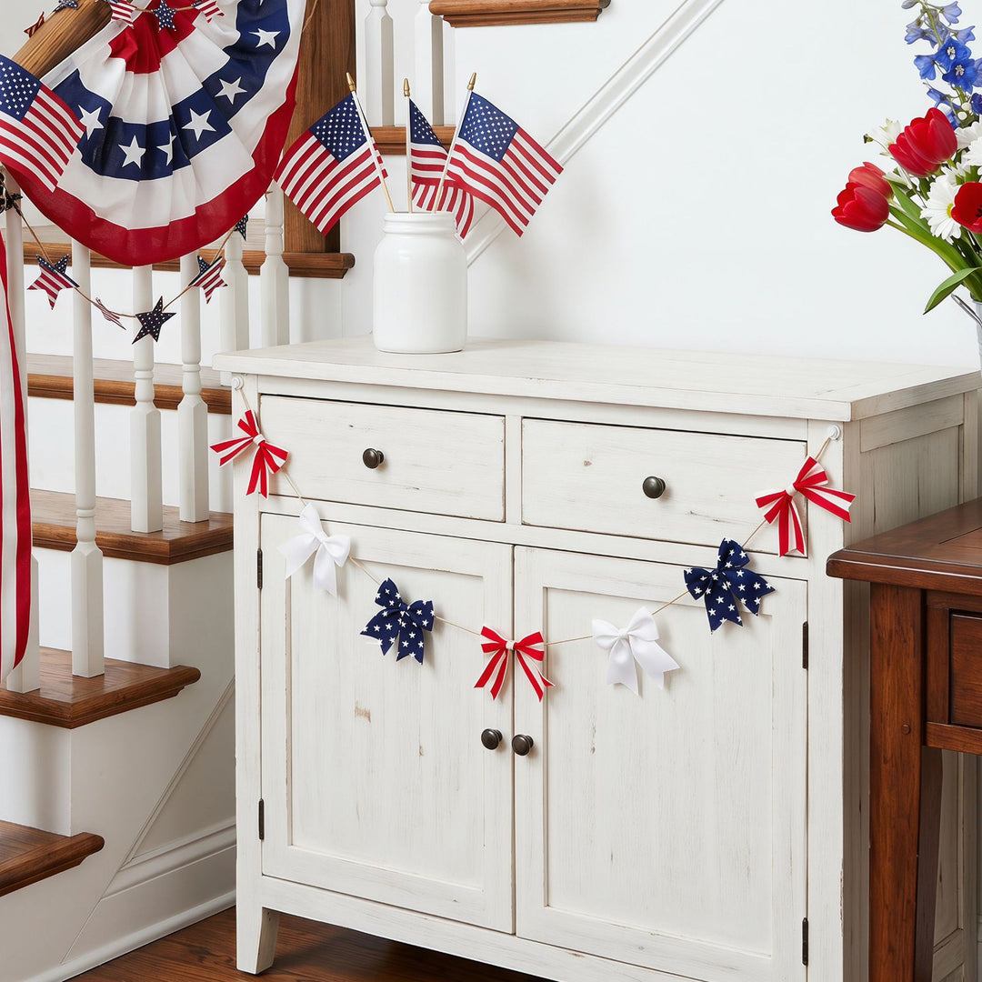 Unisex nan fabric bow garland with jute twine and assorted bow shapes decorative banner Kalsten