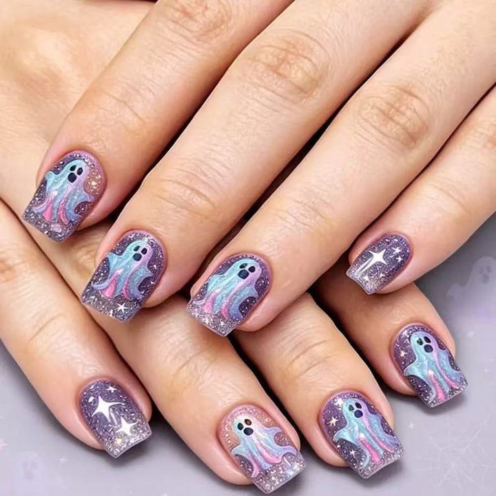Acrylic Nail Set with Creepy Ghost Motifs Kalsten