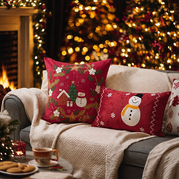 Christmas embroidered decorative cushion cover with bead application Kalsten