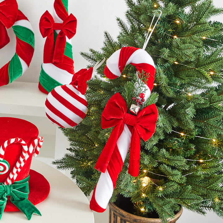 Velvety Christmas Candy Cane Decoration Set