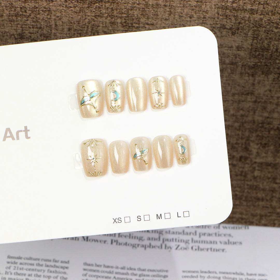 Artistic Press-On Nail Art Set with Botanical Accents Kalsten