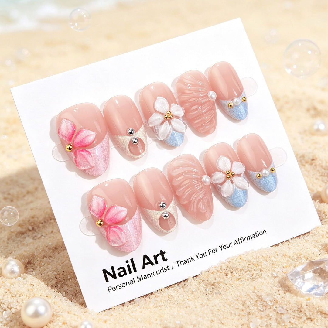 Floral Themed Press-On Nail Art Set