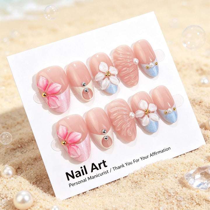 Floral Themed Press-On Nail Art Set