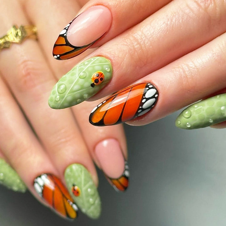Artistic Press-On Nail Set with Butterfly and Floral Designs kalsten