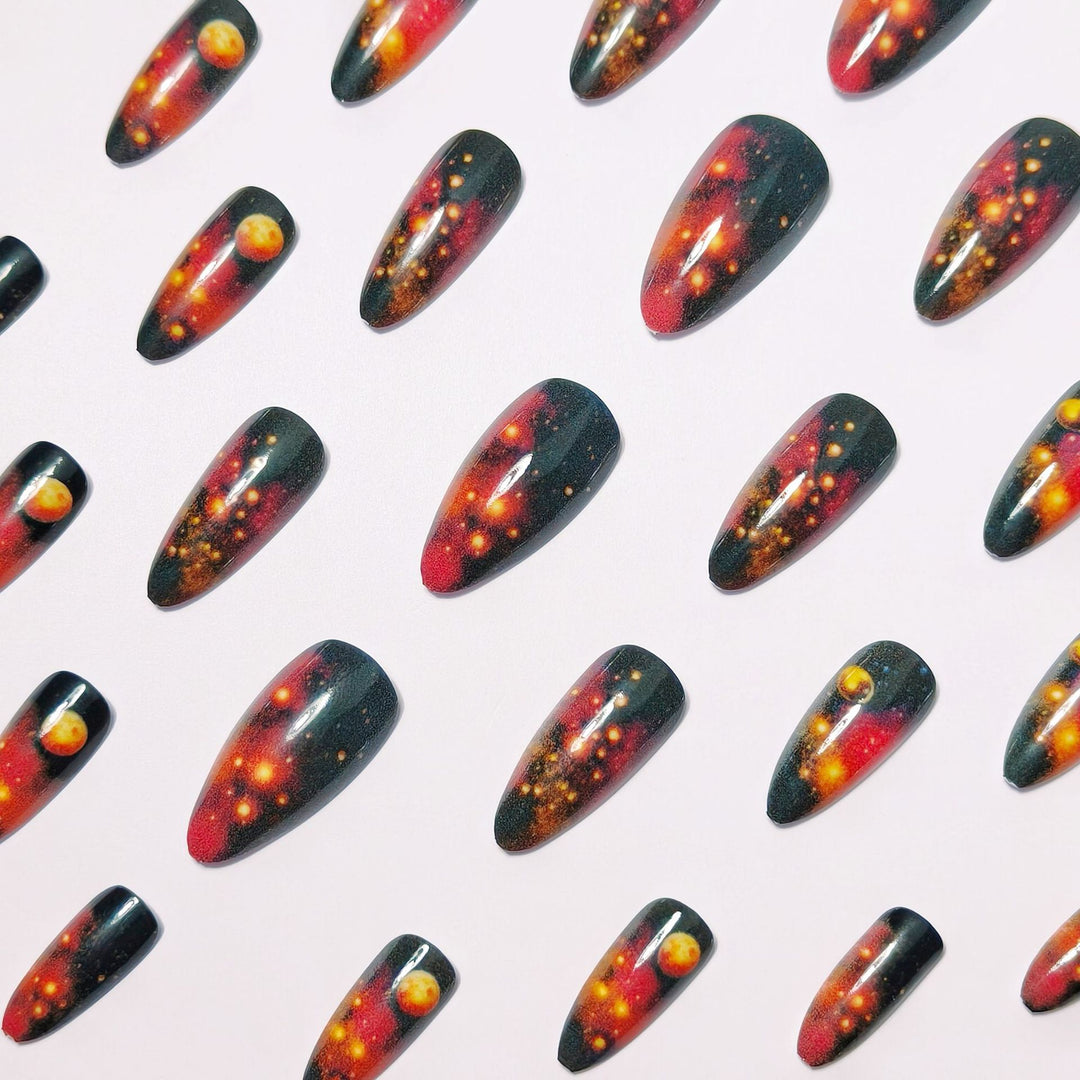 Galactic art nails with 3D planet motif Kalsten