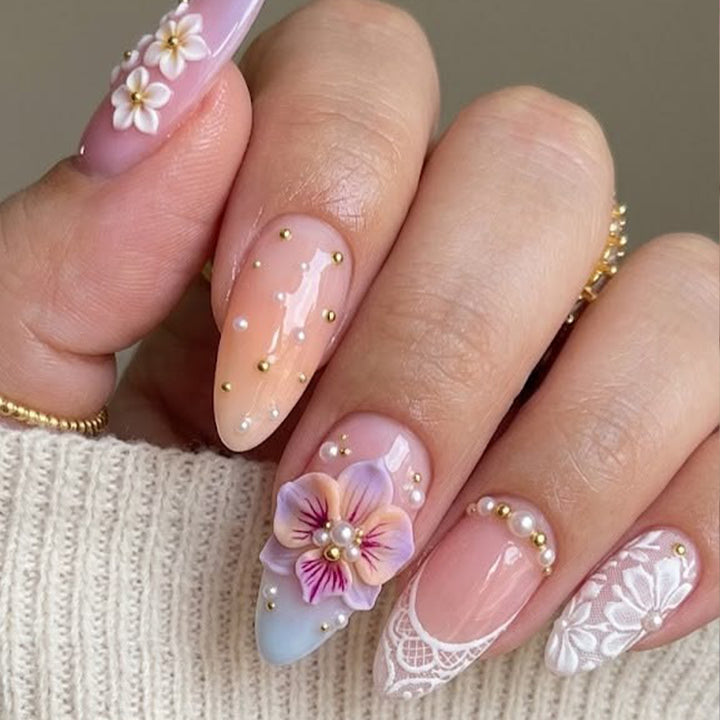 Floral Embellished Nail Art Extensions Kalsten