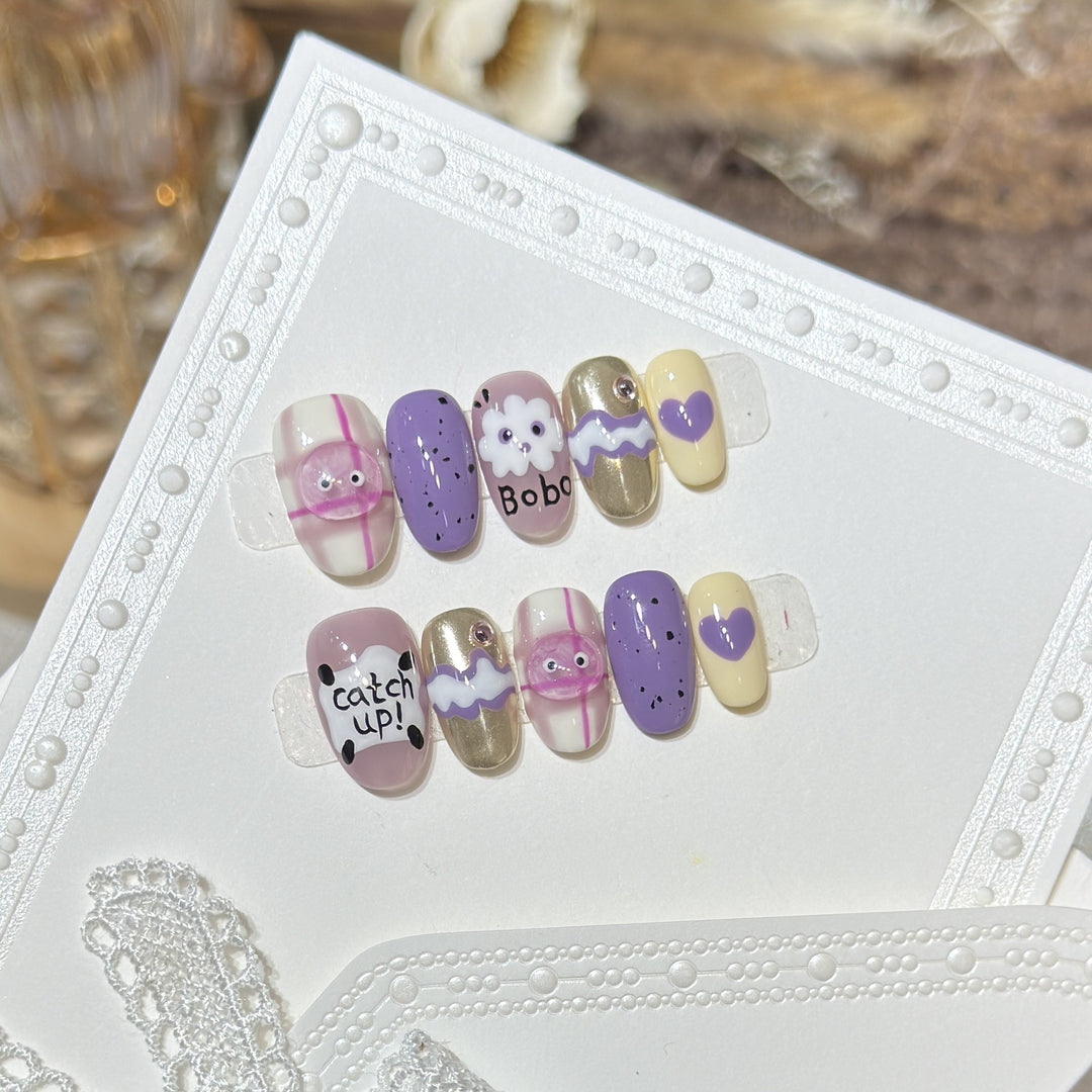 Playful Cartoon-Themed Press-On Nail Art Set Kalsten