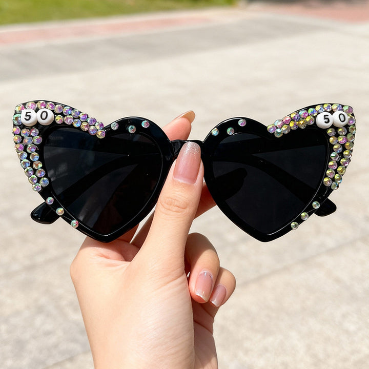 Heart-Shaped Rhinestone-Embellished Sunglasses Kalsten