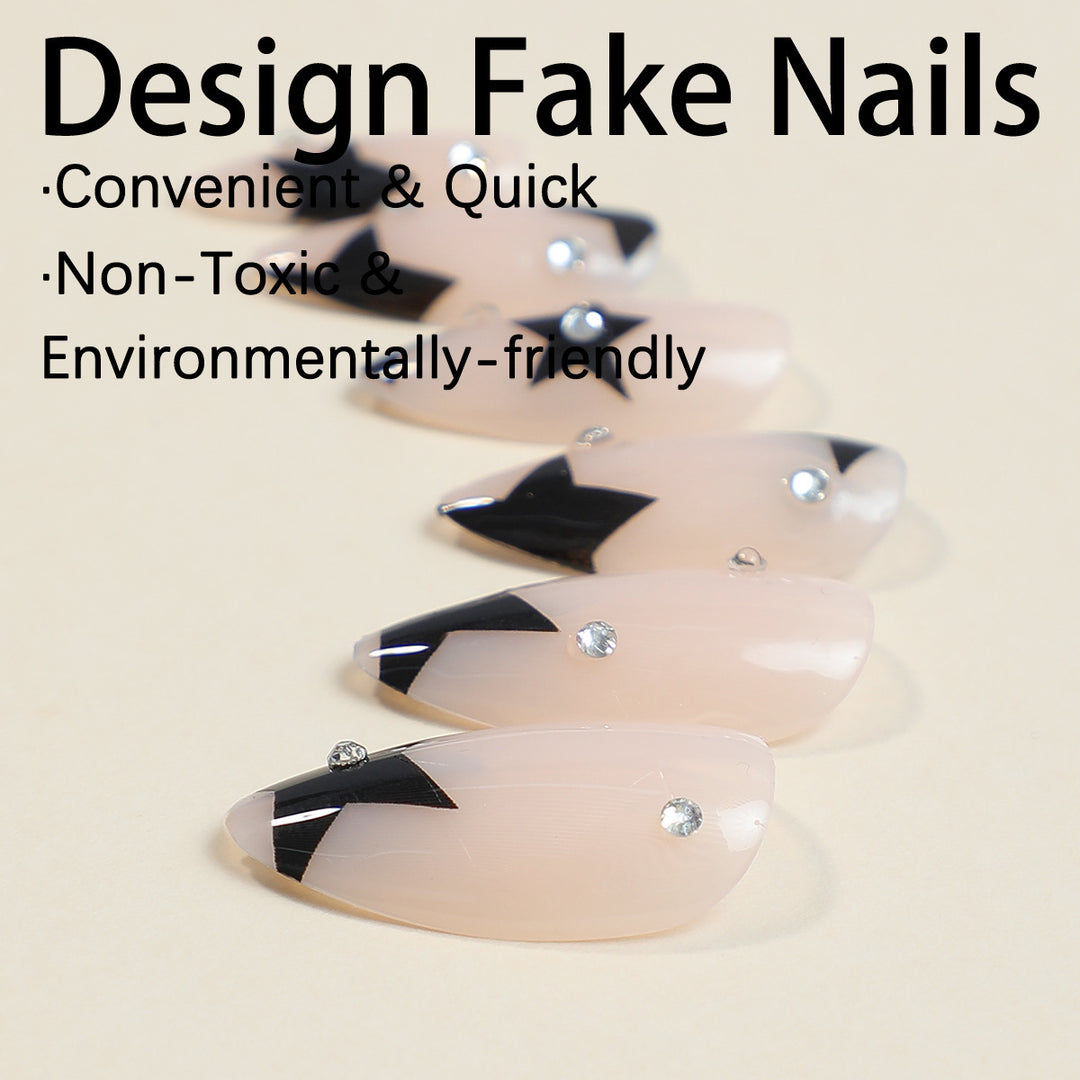 Acrylic nail set with glamorous star designs and elegant lace designs Kalsten