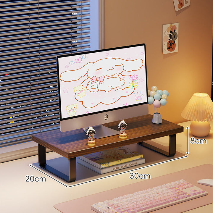 Elevated Monitor Riser Stand with Wood-Effect Top Metal Frame and Under-Shelf Storage