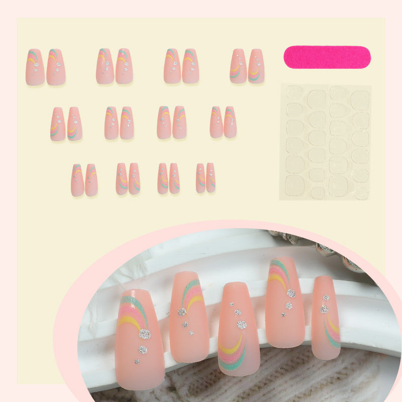Artistic Press-On Nail Set with Colorful Wave Patterns kalsten