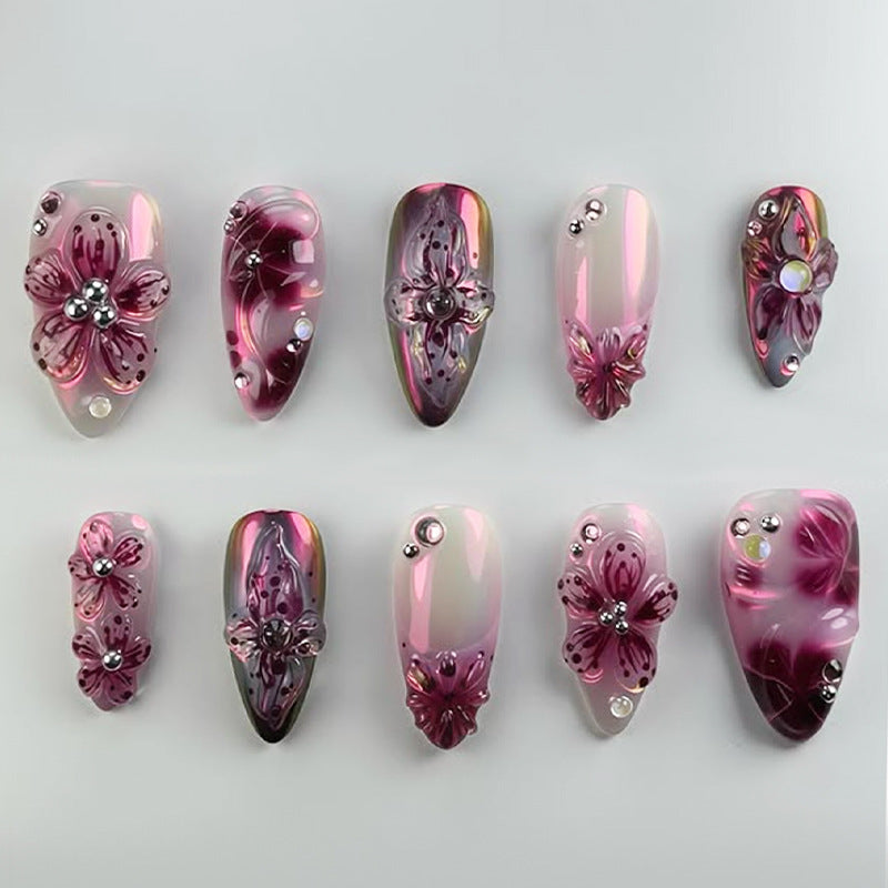 Acrylic nail set with elegant flower decorations Kalsten