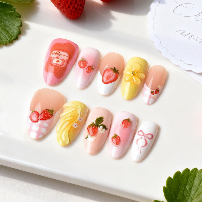 Charming Strawberry-Themed Press-On Nail Art Set Kalsten