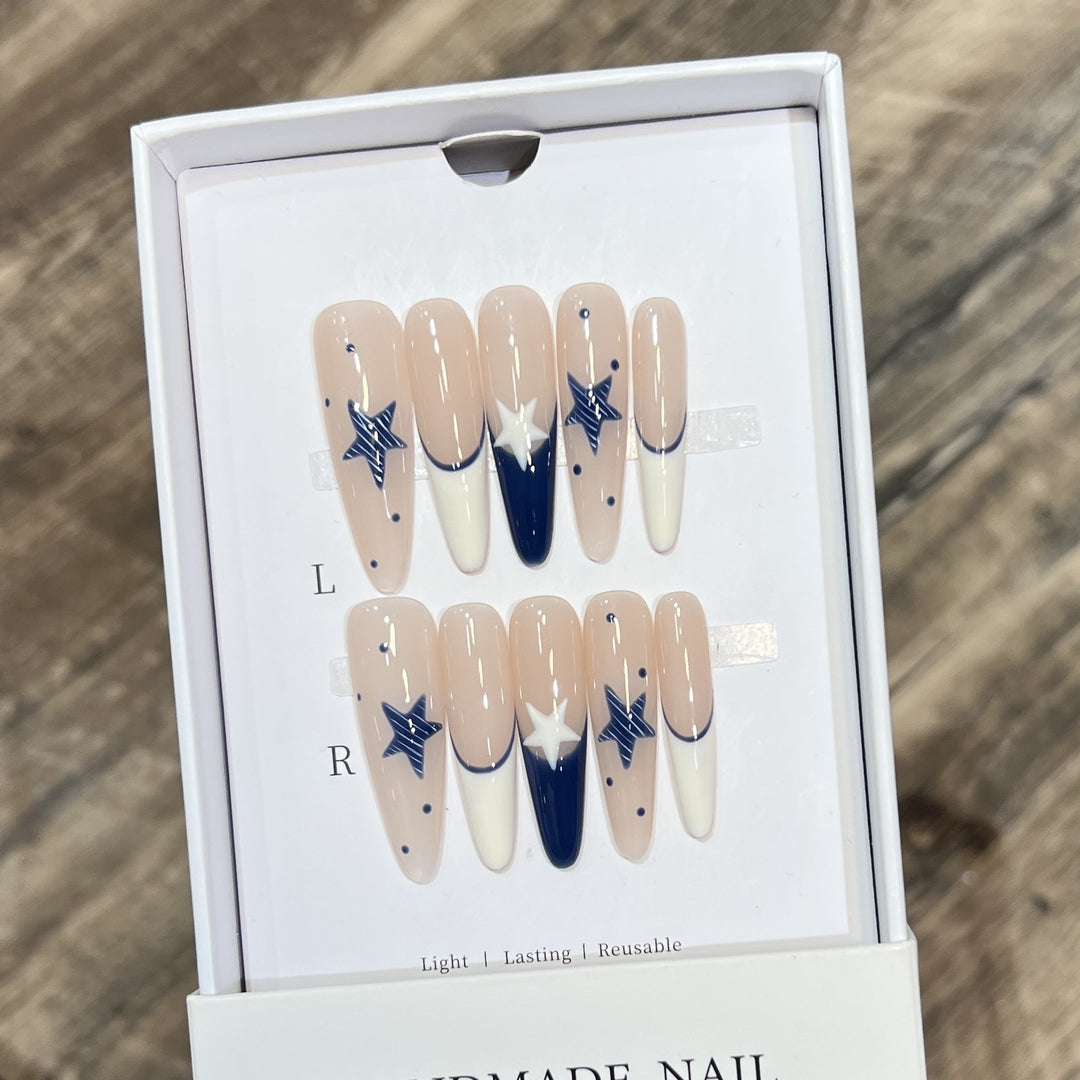 Artistic Stiletto Press-On Nail Set with Celestial Design Kalsten