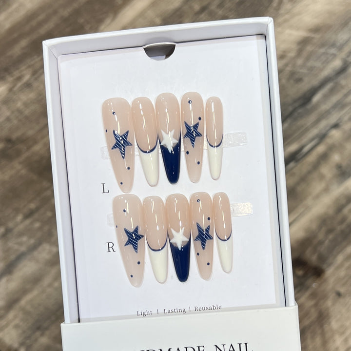 Artistic Stiletto Press-On Nail Set with Celestial Design Kalsten
