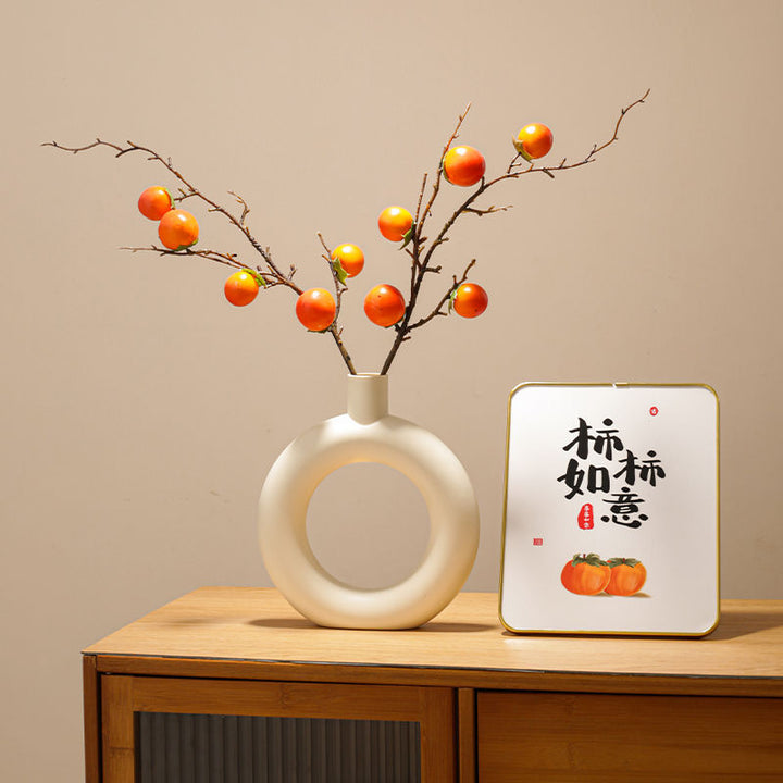 Artificial Persimmon Fruit Branch Vase