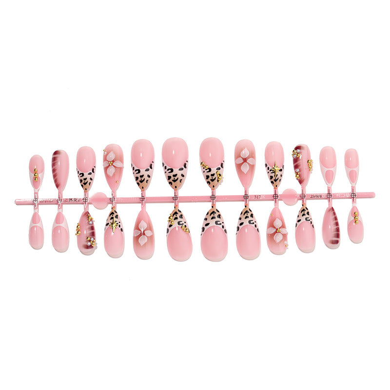 Decorative Press-On Nail Art Set with Floral and Stylish Leopard Accents kalsten