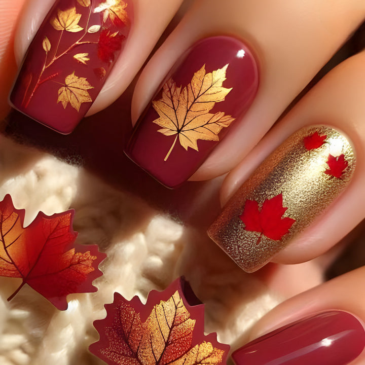 Artistic Fall-Themed Press-On Nail Art Kalsten