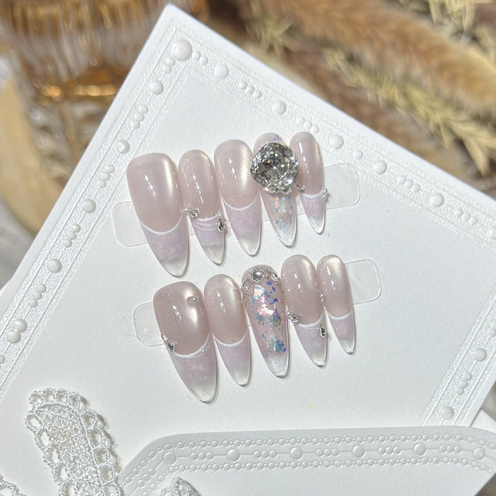 Glamorous Stiletto Press-On Nail Set with Crystal Embellishments Kalsten