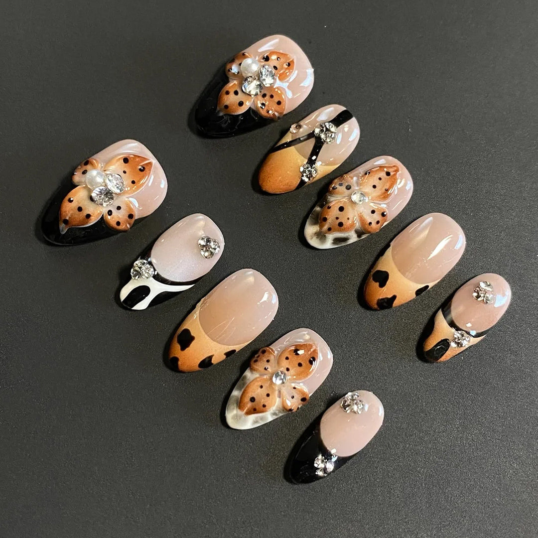 Artistic Floral and Leopard Design Press-On Nail Set Kalsten